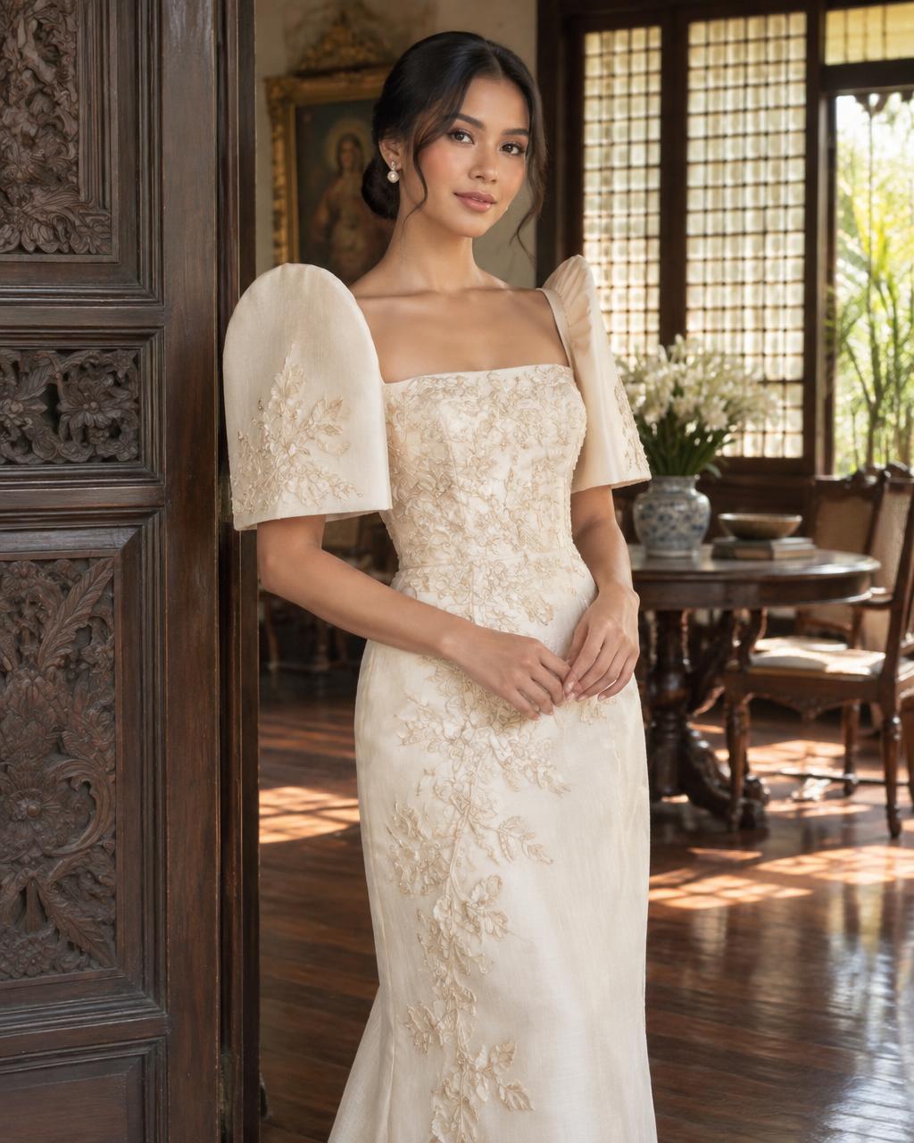 Filipiniana dress with embroidered detailing